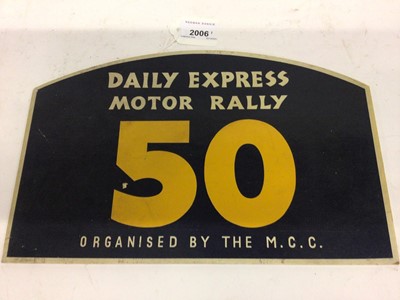 Lot 2006 - 1950's Daily Express Motor Rally, organised by the M.C.C. official competitors rally plaque / sign