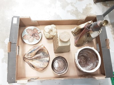 Lot 1271 - Collection of Bernard Rooke pottery items including lamp, 27.5cm high, vase, lidded jar, dish etc - 7 pieces