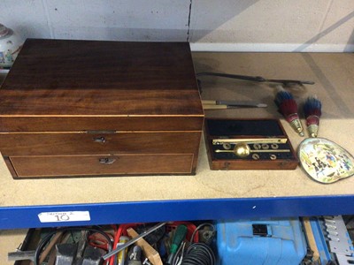 Lot 220 - Mahogany box of cutlery, Sikes hydrometer, Persian shell painting and a bronzed lady