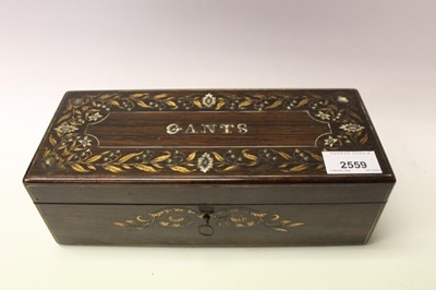 Lot 2559 - Victorian rose wood inlaid "Gants" box containing miniature prayer books