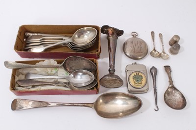 Lot 355 - Georgian silver tablespoon and caddy spoon, silver compact case, other silver and plated items