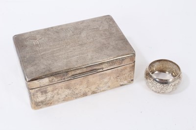 Lot 362 - 1950s silver cigarette box and silver napkin ring