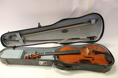 Lot 2628 - Old violin and two bows in case