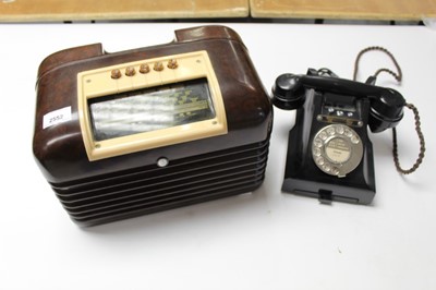 Lot 2552 - Vintage black bakelite telephone, together with a brown and cream bakelite Bush radio