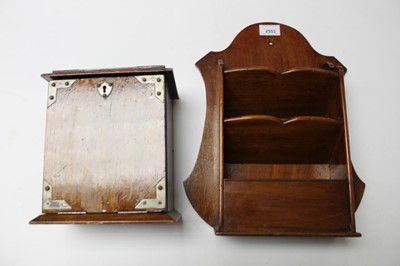 Lot 2553 - 19th century mahogany letter rack, together with an oak stationary box with white metal mounts (2)