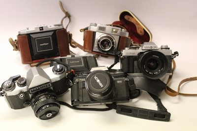Lot 2694 - Two boxes of cameras and accessories, including Zeiss, Kodak, Praktica, etc