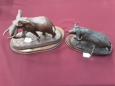 Lot 1295 - Two cold-cast bronze models - Charge on the Serengeti and Giant of the African Plains, both by Robert Glen, with framed certificates