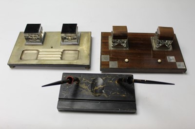 Lot 2570 - Three Art Deco inkstands, including one marble, one chrome, and one chrome and wood
