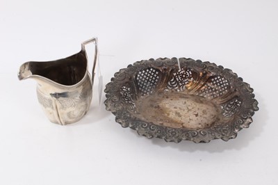 Lot 391 - Georgian silver cream jug together with a pierced silver oval dish