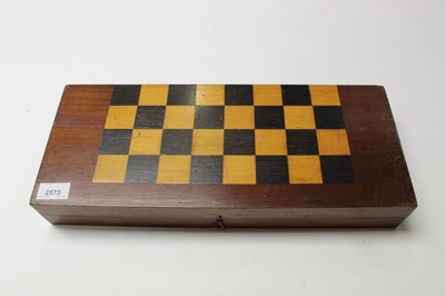 Lot 2573 - Antique folding mahogany chess board, dated 1871 to the interior, 44.5cm across