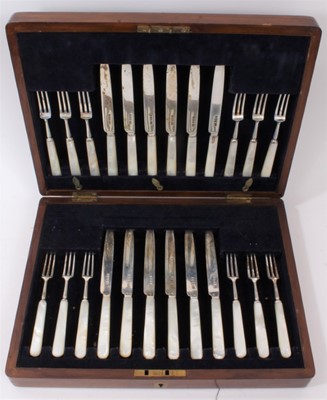 Lot 395 - Canteen of silver fruit/ dessert cutlery with mother of pearl handles