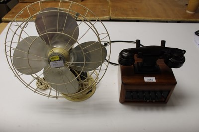Lot 2563 - 1930s Bakelite and wood framed Dictograph internal office telephone and vintage Limit desk fan (2)