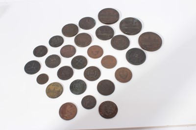 Lot 546 - G.B. - Mixed 18th and 19th century trade tokens to include Middlesex political series 'Slave' half penny AU with lustre (Ref: D & H 1037) 'Sims' half penny AEF (Ref: D & H 478a), Birmingham 'Workho...