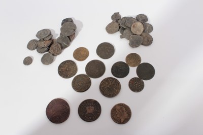 Lot 548 - G.B. - Mixed coins and tokens to include Ireland James II Gun Money Half Crowns October 1689 poor, June 1690 (N.B. Error variety 'JNUE' very scarce) VG, Shilling January 1689 VG-AF, AE Jettons circ...