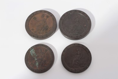 Lot 549 - G.B. - George III copper coins of 1797 to include 'Cartwheel' two pence x 2 GVF or better and penny x 2 GF-AVF (4 coins)