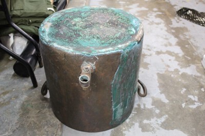 Lot 2612 - Large antique copper two handled vessel with tap to front, 41cm in height