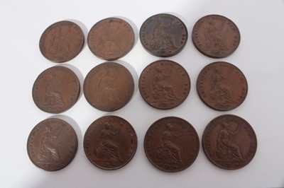 Lot 551 - G.B. - Mixed Victoria copper Pennies to include 1841 GEF-AU with traces of lustre, 1848/7 VF. 1848 GVF, 1854 GVF-AEF, 1855 AEF, 1857 GVF, 1857 (N.B. Edge bruise) otherwise EF, 1858 EF, 1858/7 AEF (...