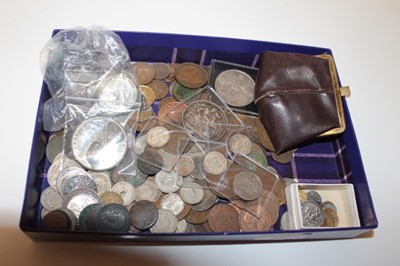 Lot 557 - World - Mixed coinage to include G.B. Victoria JH silver Six Pences 1887 x 3 UNC, Crown 1889 F, a small quantity of pre 1920 and 1947 silver, AE play money issues x 27, white metal commemorative me...