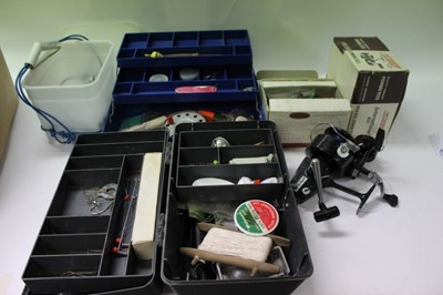 Lot 2661 - Collection of mixed fishing equipment to include weights, reels and rods