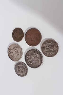 Lot 559 - G.B. - Mixed coinage to include silver William IV Half Crown 1836 VG-AF, George IV Crowns 1822 x 2 AVF and VG, Victoria YH Half Crown (N.B. Small scratches to reverse) otherwise AVF, copper Penny 1...