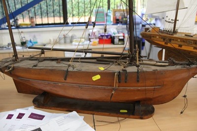 Lot 2677 - Scratch built model of a sailing ship on stand, requiring some work, 90cm in overall length
