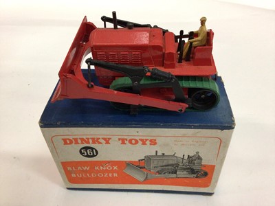 Lot 1855 - Dinky Blaw Knox Bulldozer No. 561, Coles Mobile Crane No. 571, Centurion Tank No. 651 and a Marrel Multi - Bucket Unit No. 966, all boxed (4)