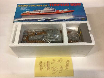 Lot 1875 - Radio Controlled boxed selection, Ecstasy Model Super 450 SLC- Mercedes Benz, UFO2, Torpedo Boat x2 and Mighty Ranger 4x4 truck (5)