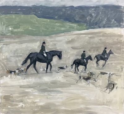Lot 14 - English School, oil on panel - Hunting scene, 61cm x 56cm