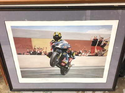 Lot 361 - Rod Organ signed print 'Magnifico Max' 1/500, together with a signed Chicago poster and a Monet print