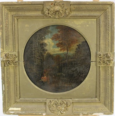Lot 1152 - Pier Francesco Mola (1612 -1666) oil on tondo panel- The flight into Egypt, inscription verso, in gilt frame. Diameter 26cm.